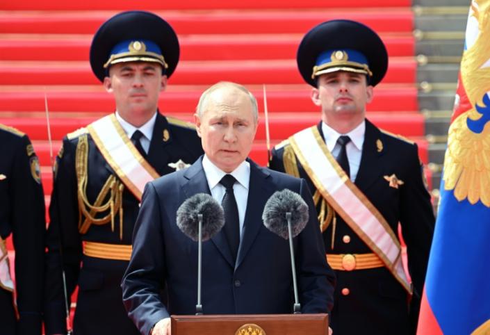 Russian President Vladimir Putin addressed the military and security forces to rally support after a mercenary revolt (Sergei GUNEYEV)