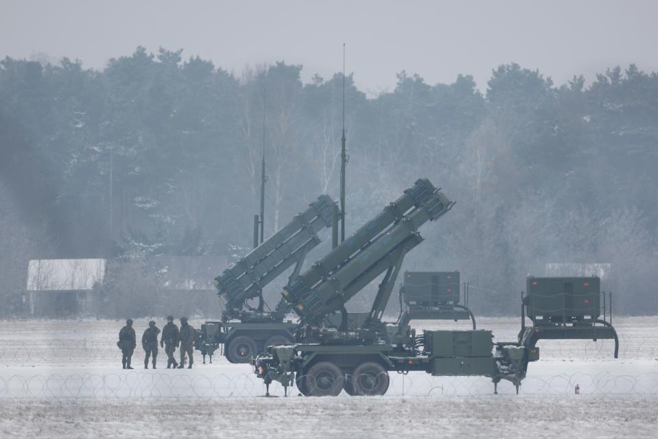 FILE - Patriot missile launchers acquired from the U.S. last year are seen deployed in Warsaw, Poland, on Feb. 6, 2023.