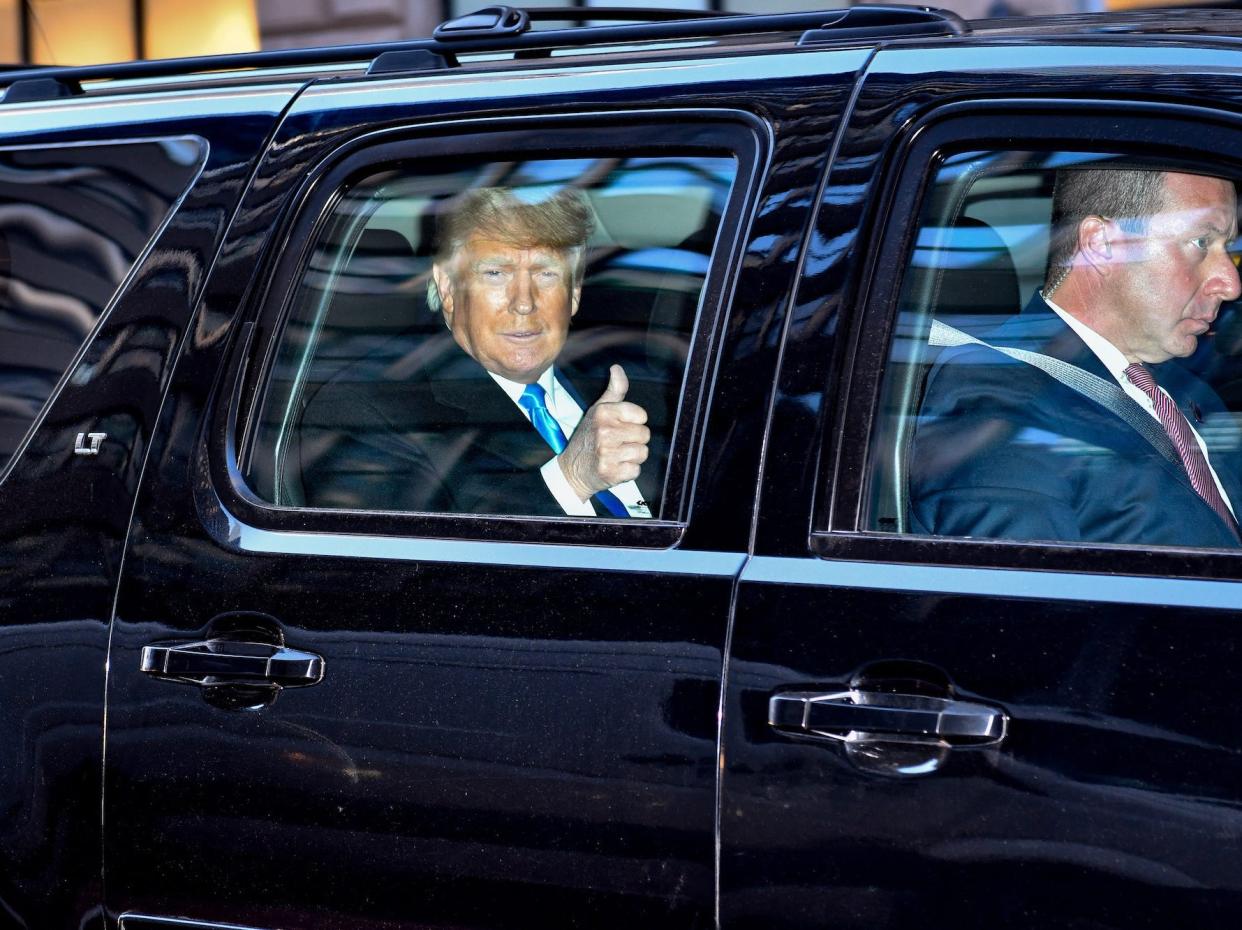NEW YORK, NY - MARCH 09: Former U.S. President Donald Trump leaves Trump Tower in Manhattan on March 9, 2021 in New York City. (Photo by James Devaney/GC Images)