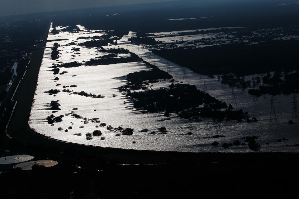 The water levels are high at the Addicks Reservoir.