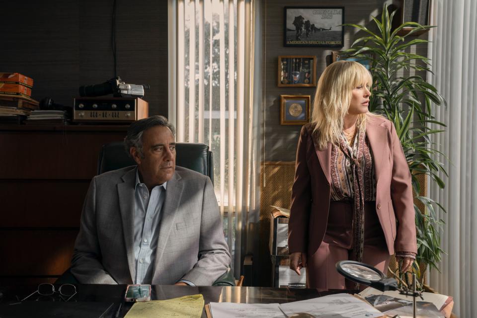 Brad Garrett (left) plays a washed up private investigator whose life gets upended by a new hire, Peggy, played by Patricia Arquette, in "High Desert," a new comedy series on Apple TV+.