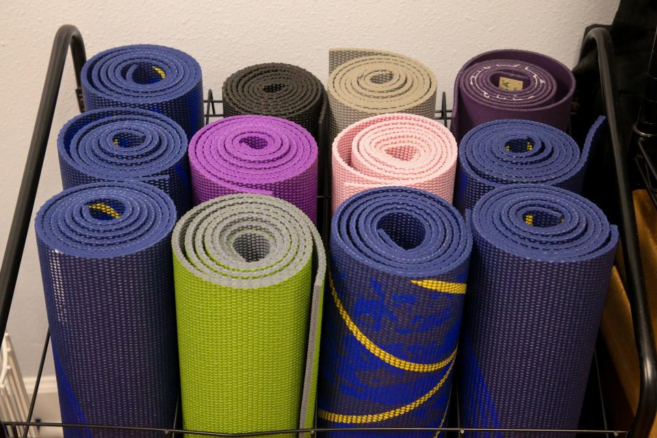 Yoga mats are available for yogis upon entering Sacred Sisters Wellness.