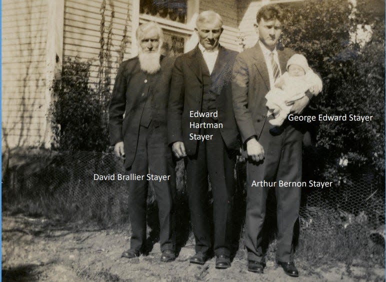 In many presentations about Pennsylvania's Civil War conscientious objectors, Jonathan Stayer leads with:  "I am the son of George Edward Stayer - the baby in this picture - who was the son of Arthur Bernon Stayer, who was the son of Edward Hartman Stayer, who was the son of David Brallier Stayer, who was the son of Adam Stayer of South Woodbury Township, Bedford County, Pennsylvania, a Civil War conscientious objector.”