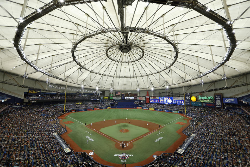 Tropicana Field on Opening Day this season. (Mike Ehrmann/Getty Images)