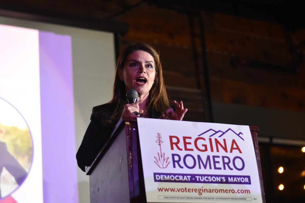 Tucson Mayor Regina Romero on election night on Nov. 7, 2023. Romero held an overwhelming lead in early returns.