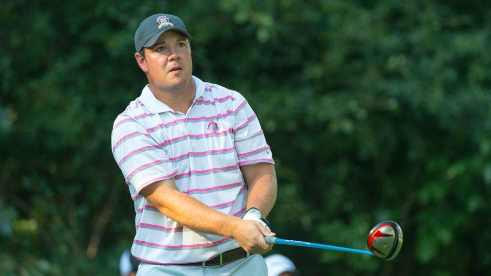 Mack Foster watches a drive during the United States Amateur Championship at Olympia Fields Country Club in 2015.