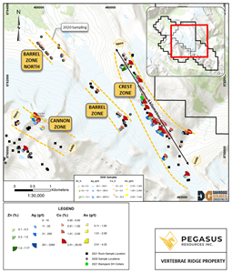 2021 program rock sample locations and mineralized trends.