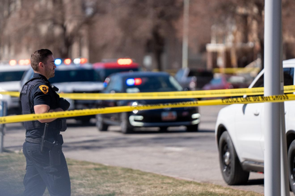 A Salt Lake City Police officer securing the scene of a stabbing on March 19, 2024. (Courtesy: SLCPD)
