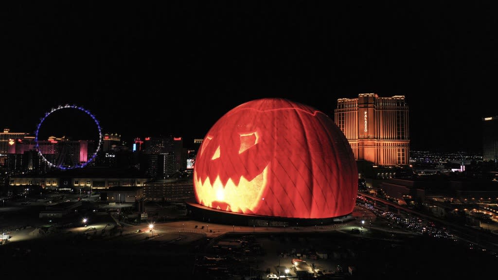  The Sphere at Las Vegas showing a pumkin. 