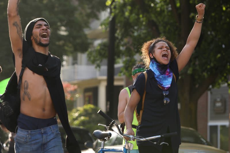 Demonstrators in Buffalo protest against the death in Minneapolis police custody of George Floyd