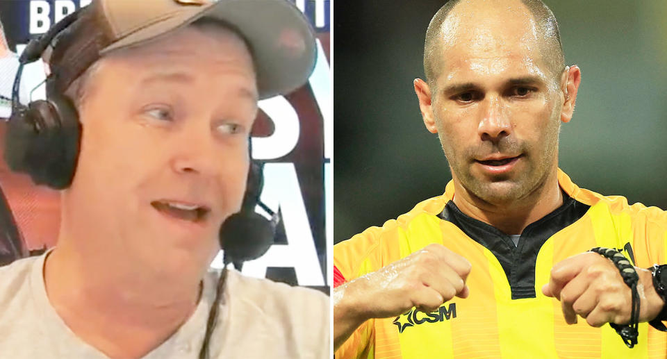 On the left is Andrew Voss and NRL referee Ashley Klein on right.