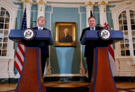 U.S. Secretary of State Mike Pompeo meets with Georgia's Prime Minister Giorgi Kvirikashvili and delivers remarks at their Georgia Strategic Partnership meeting at the State Department in Washington, U.S., May 21, 2018. REUTERS/Leah Millis