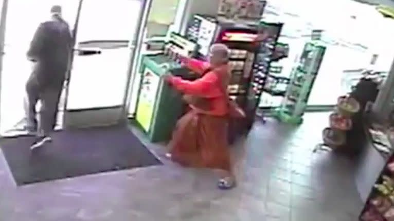 The monk gives chase after the thief grabs his wallet containing $350. Photo: Philadelphia Police