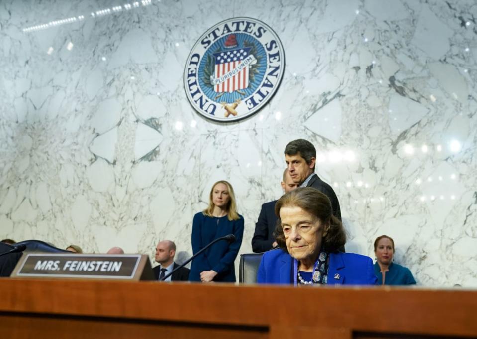 <div class="inline-image__caption"><p>Sen. Dianne Feinstein takes her seat for a Senate Judiciary Committee executive business meeting to vote on legislation and pending nominations before the committee, on Capitol Hill in Washington, on May 11, 2023.</p></div> <div class="inline-image__credit">Kevin Lamarque/Reuters</div>