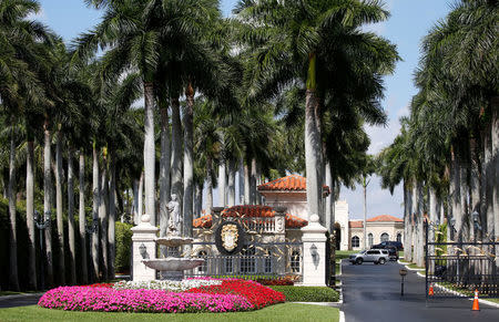 A security vehicle guards the entry to Trump International Golf Club during a visit to the club by U.S. President Donald Trump in West Palm Beach, Florida U.S., February 19, 2017. REUTERS/Kevin Lamarque