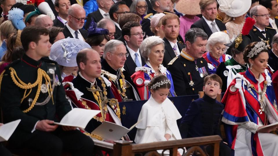 Harry was pictured sitting three rows away from William and Kate at the coronation