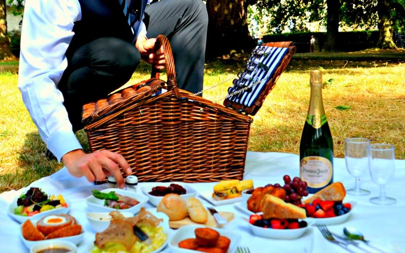 A picnic laid out by one of the butlers at The Dukes Hotel, one of the best hotels near Buckingham Palace