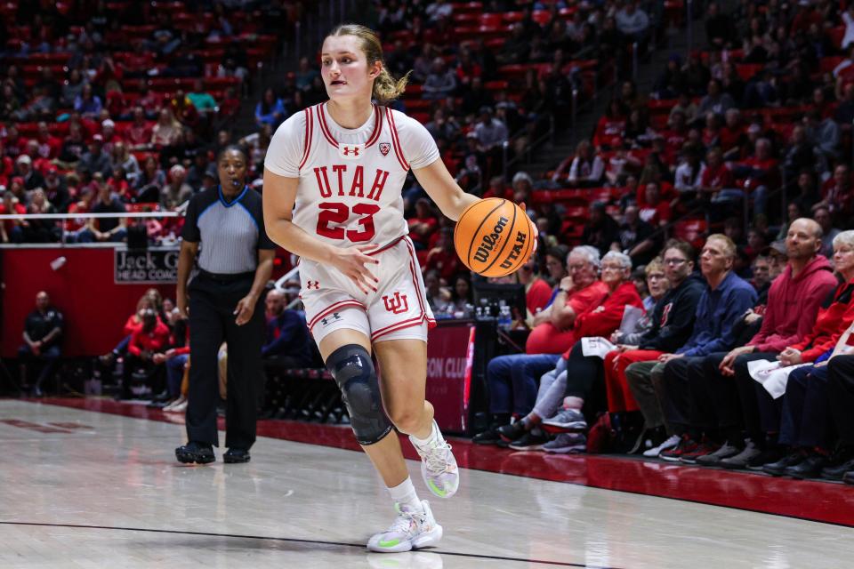 The Utah Utes play the USC Trojans at the Huntsman Center in Salt Lake City on Friday, Jan. 19, 2024. The Utes won 78-58. | Liv Medivitz/Utah Athletics