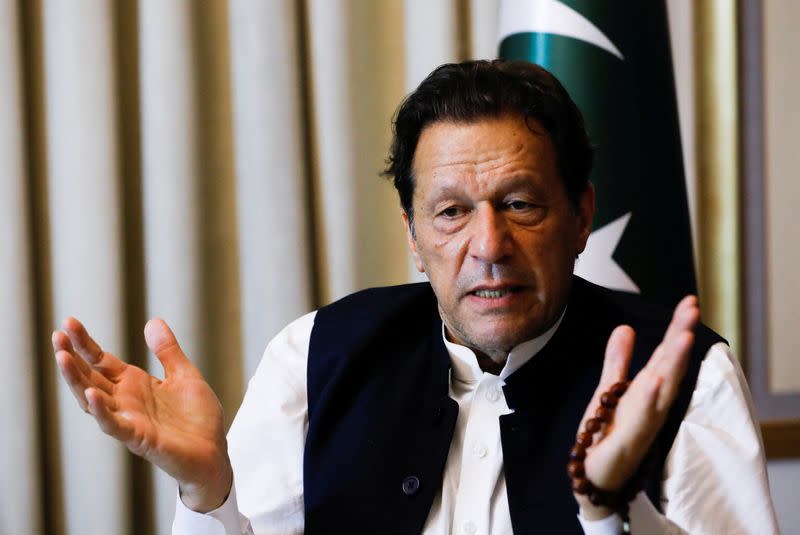 Former Pakistani PM Imran Khan speaks with Reuters during an intervew, in Lahore