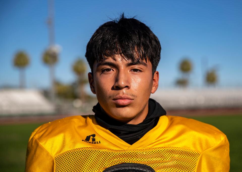 Coachella Valley's Mikey Rodriguez poses for a photo during practice at Coachella Valley High School in Thermal, Calif., Friday, Aug. 4, 2023. 