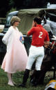 <p>We challenge you to find a greater maternity look. Princess Diana chose a froth candy floss-hued dress back June 1982 for another trip to the polo just weeks before welcoming Prince William. <em>[Photo: Getty]</em> </p>
