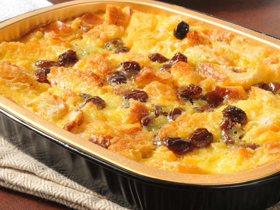 bread pudding in a baking dish