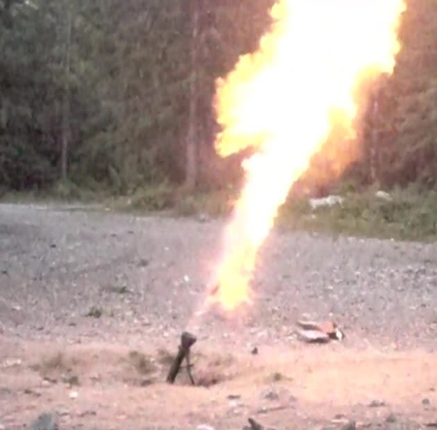 Wave Motion Launch’s mortar-scale prototype launcher fires off a blast. (Wave Motion Photo)