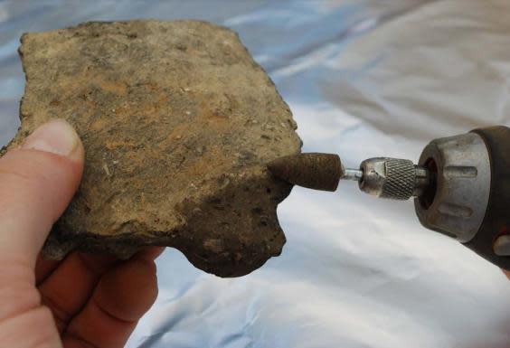 Samples of pottery found at the Shoreditch site being taken for radiocarbon dating (University of Bristol)