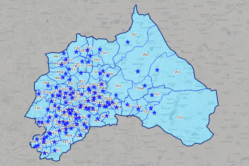 Map of The new boundaries of the polling districts in Oldham