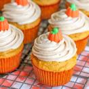 <p>The trick to these simple pumpkin cupcakes? The creamy, smooth, cinnamon cream cheese that tops these spiced cakes.</p><p>Get the <strong><a href="https://lilluna.com/easy-pumpkin-cupcakes/" rel="nofollow noopener" target="_blank" data-ylk="slk:Easy Pumpkin Cupcakes recipe;elm:context_link;itc:0;sec:content-canvas" class="link ">Easy Pumpkin Cupcakes recipe</a></strong> from Lil' Luna. </p>