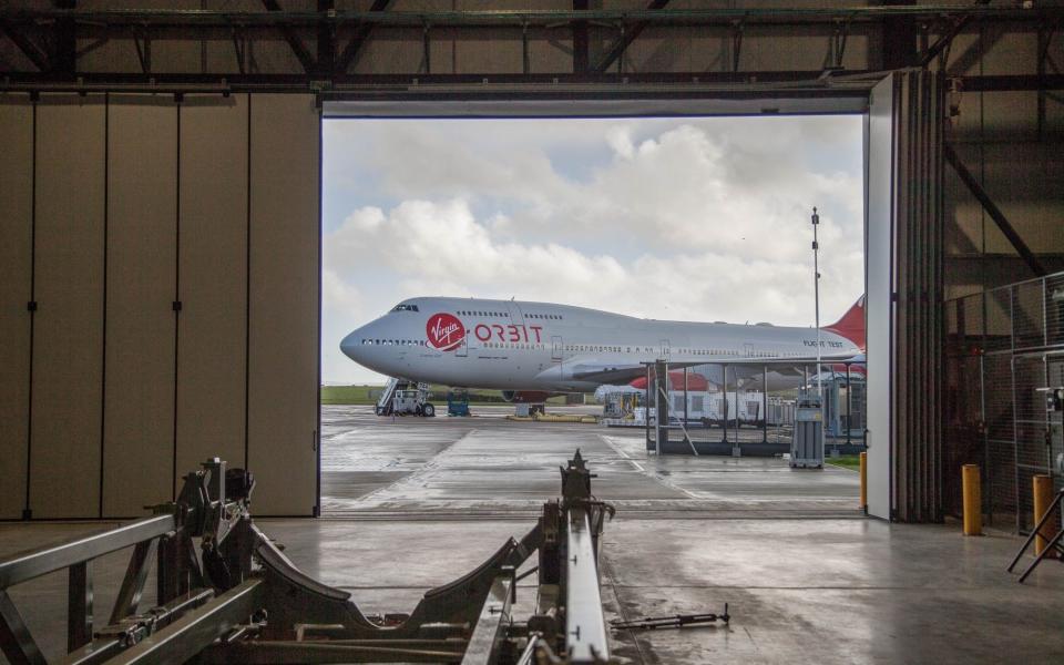 Virgin Orbit's 'Cosmic Girl' Boeing 747 at Cornwall Airport in Newquay - James Beck/Bloomberg