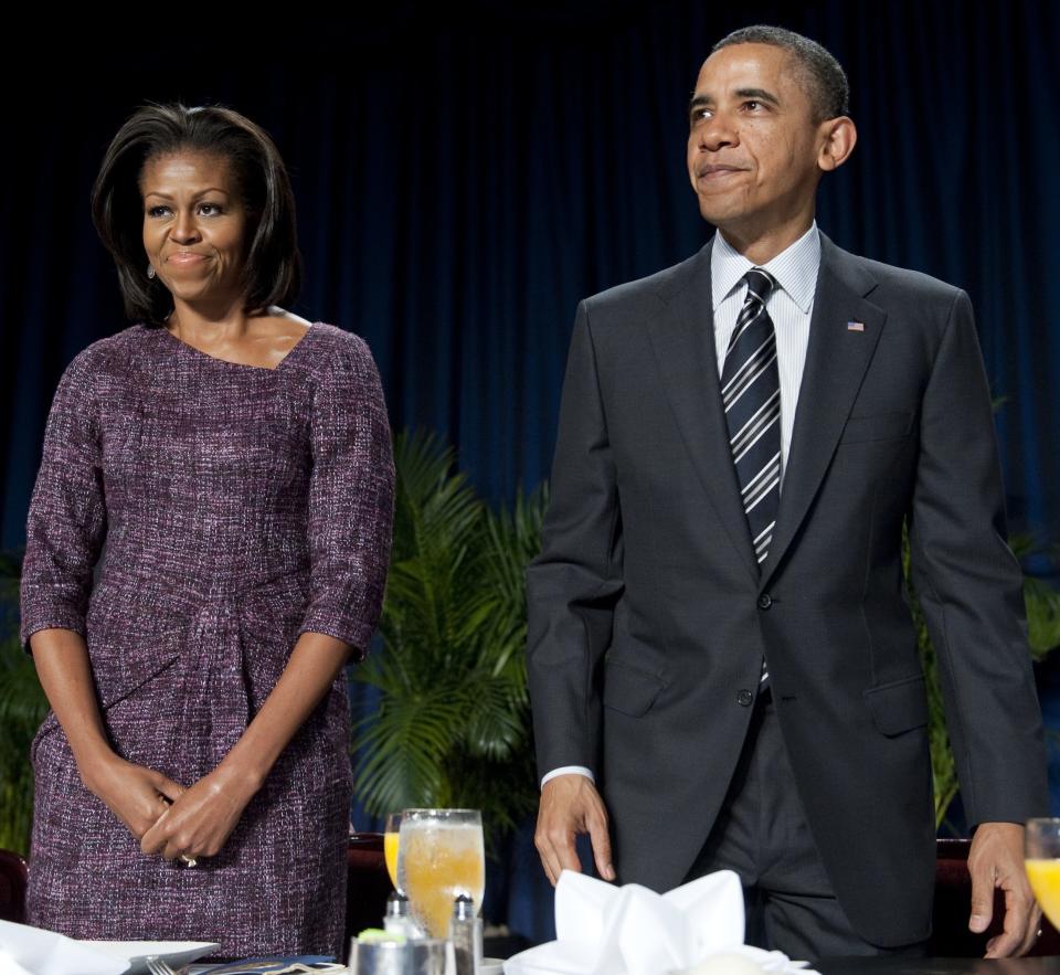 Michelle Obama and Barack Obama at the National Prayer Breakfast in 2012.