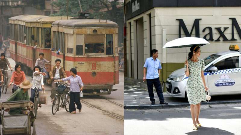 Two photos illustrate Vietnam's progress over time