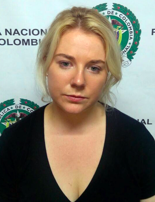 Australian citizen Cassandra Sainsbury during her detention with 5.8 kilos of cocaine at the International Airport the Dorado, in Bogota, Colombia, on 11 April 2017. Photo: AAP