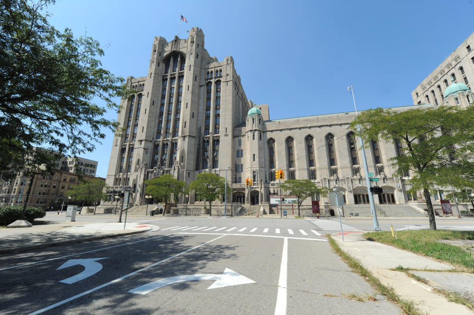 This Aug. 23 2012 photo shows the Detroit's historic Masonic Temple. Musician Jack White has played springtime Santa, paying a $142,000 back tax bill for the temple. The move prevents a threatened auction of the famed venue where The Who and the Rolling Stones once played. (AP Photo/Detroit News, Max Ortiz) DETROIT FREE PRESS OUT; HUFFINGTON POST OUT