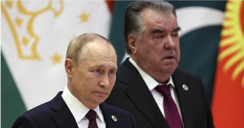 俄羅斯總統普丁（Vladimir Putin）、塔吉克共和國總統拉赫蒙（Emomali Rahmon）。（圖／達志／美聯社）