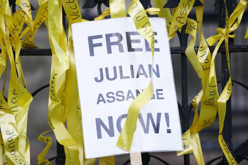 Supporters of Julian Assange demonstrate outside the Royal Courts of Justice in London (Kirsty O&#x002019;Connor/PA) (PA Wire)