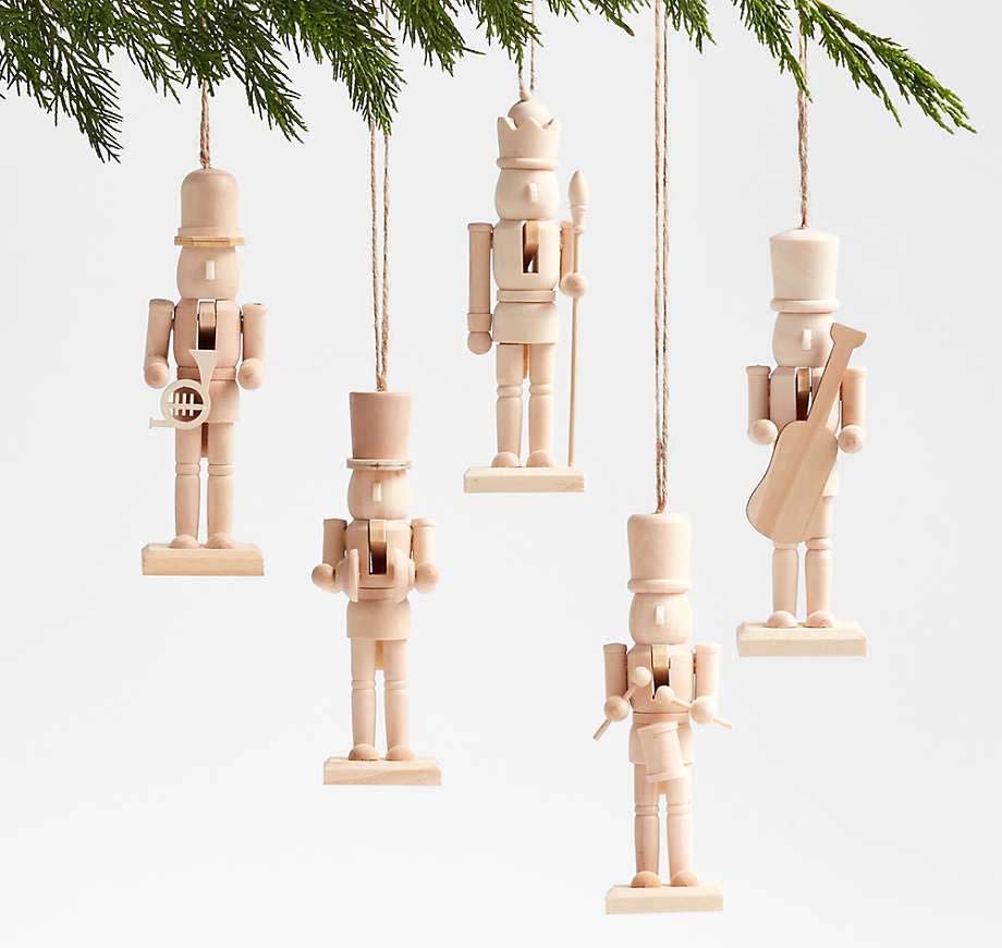 Christmas Ornaments Wood Nutcracker Christmas Tree Ornaments, Set of 5