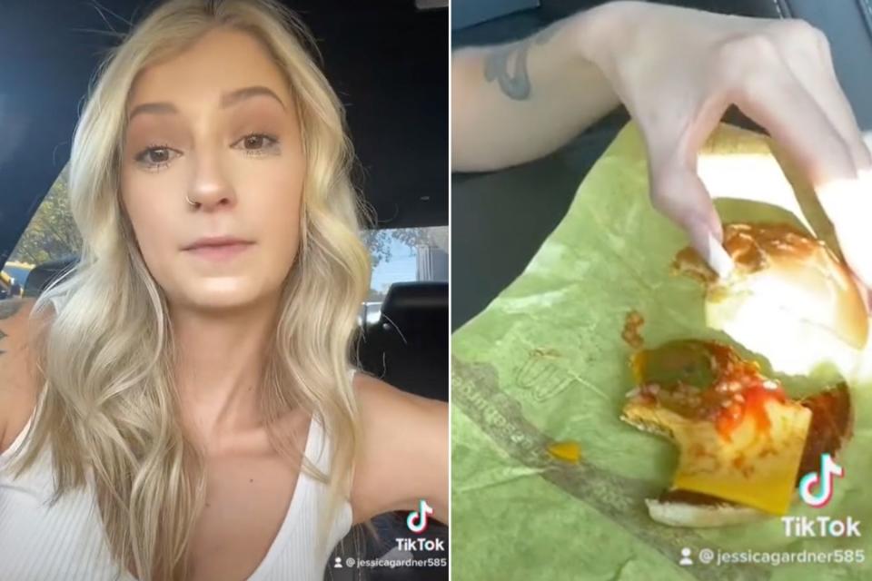 McDonald's customer showing cheeseburger without beef patty