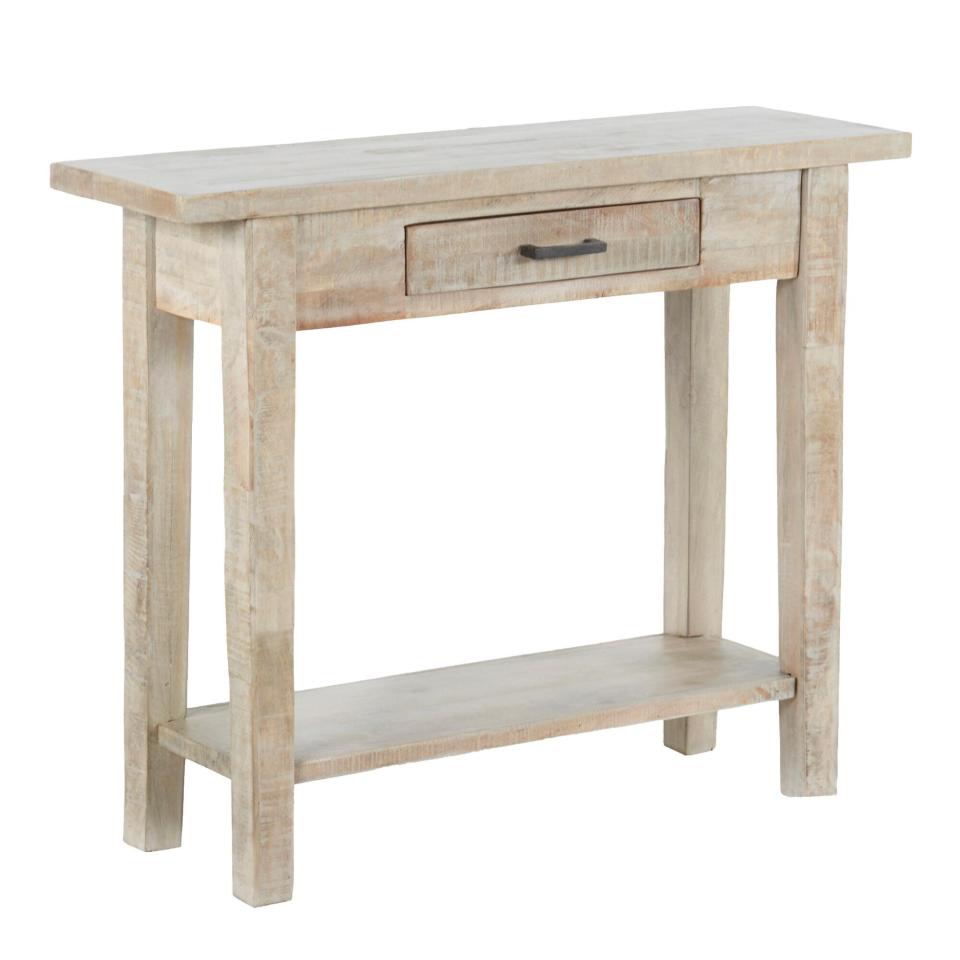 Small Entryway Console Table in Whitewashed Wood