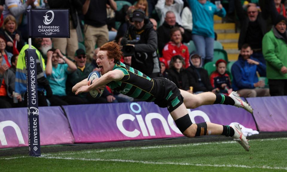 <span>George Hendy dives in to score for Northampton in their win at Franklin’s Gardens.</span><span>Photograph: Andrew Boyers/Action Images/Reuters</span>