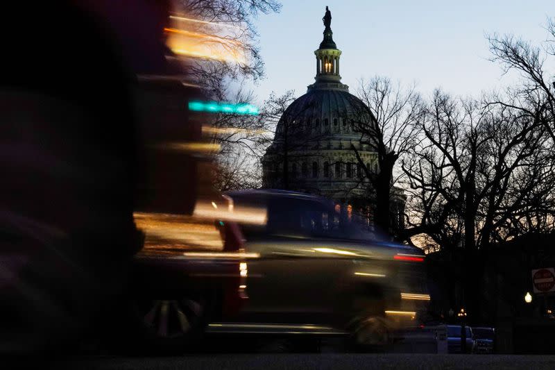 Exterior of U.S. Capitol is seen at sunset on the second day of the Senate impeachment trial of U.S. President Trump in Washington