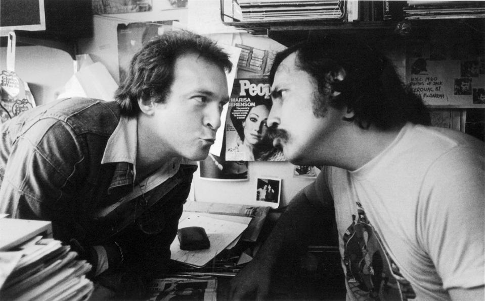 Rock critic Lester Bangs (right) with Creem publisher Barry Kramer in the magazine's Birmingham office in June 1974.