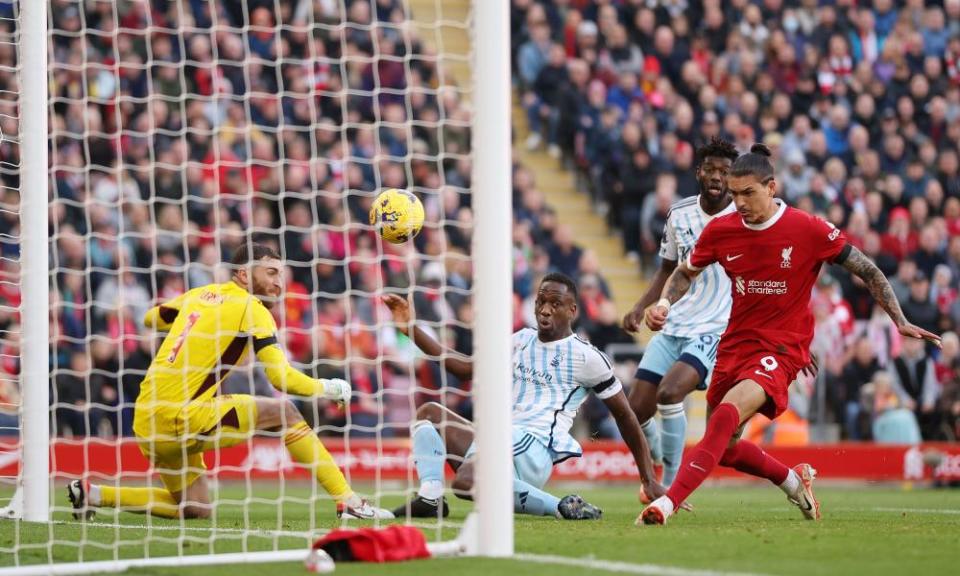 Darwin Núñez scores Liverpool’s second goal.