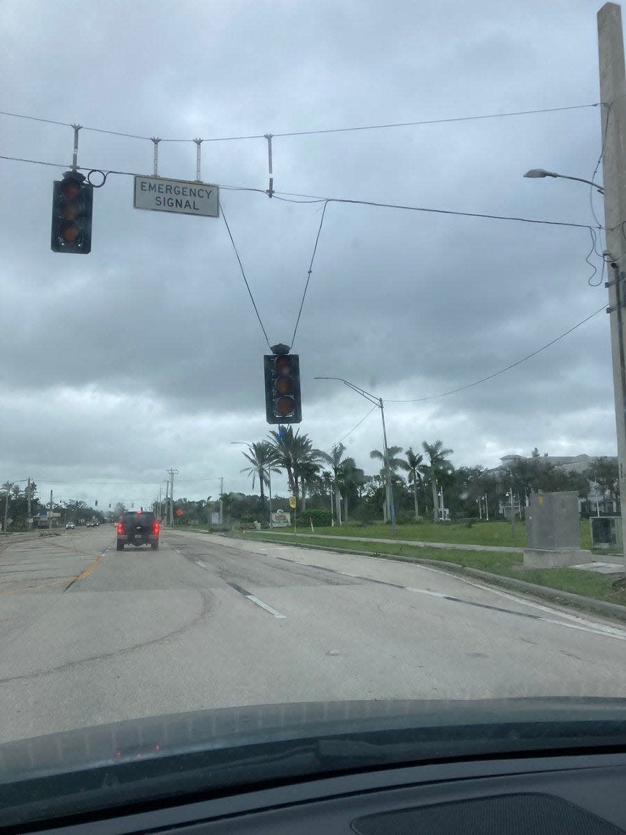 Lights are hanging at awkward angles on Bonita Springs Road. Thursday, Sept. 29