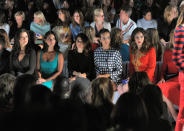 NEW YORK, NY - SEPTEMBER 12: (L-R) Actresses Catherine Zeta-Jones, Olivia Munn, Marisa Tomei, Camilla Belle and Katharine McPhee attend the Michael Kors Spring 2013 fashion show during Mercedes-Benz Fashion Week at The Theatre at Lincoln Center on September 12, 2012 in New York City. (Photo by Larry Busacca/Getty Images for Michael Kors)