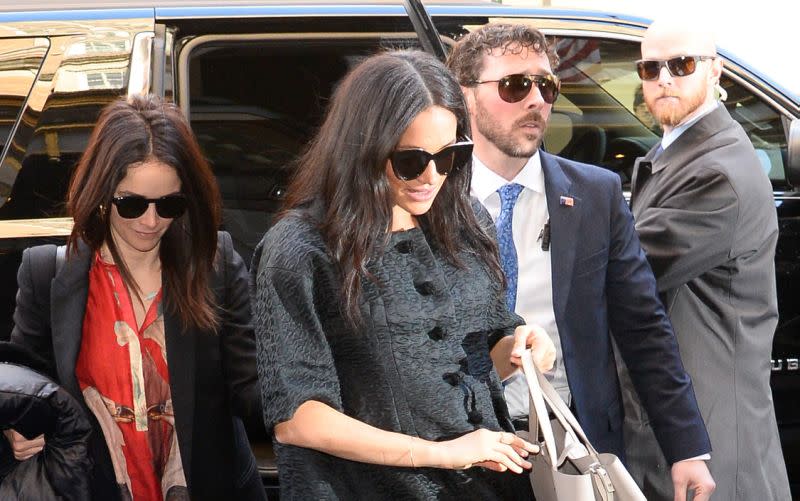 Meghan Markle photographed attending her NYC baby shower, with ‘Suits’ star Abigail Spencer, on the Upper East Side [Photo: Getty]