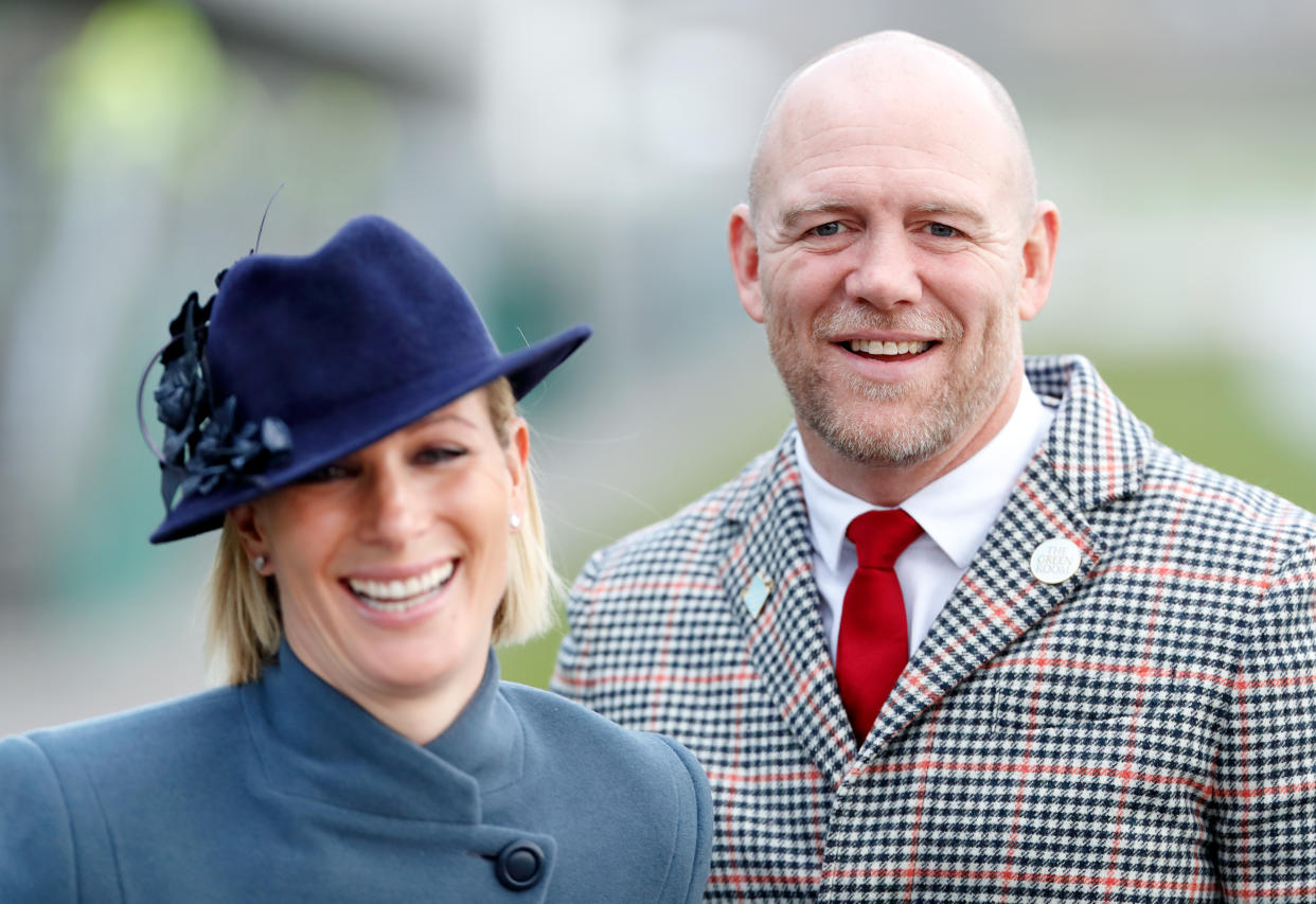 CHELTENHAM, UNITED KINGDOM - MARCH 12: (EMBARGOED FOR PUBLICATION IN UK NEWSPAPERS UNTIL 24 HOURS AFTER CREATE DATE AND TIME) Zara Tindall and Mike Tindall attend day 3 'St Patrick's Thursday' of the Cheltenham Festival 2020 at Cheltenham Racecourse on March 12, 2020 in Cheltenham, England. (Photo by Max Mumby/Indigo/Getty Images)