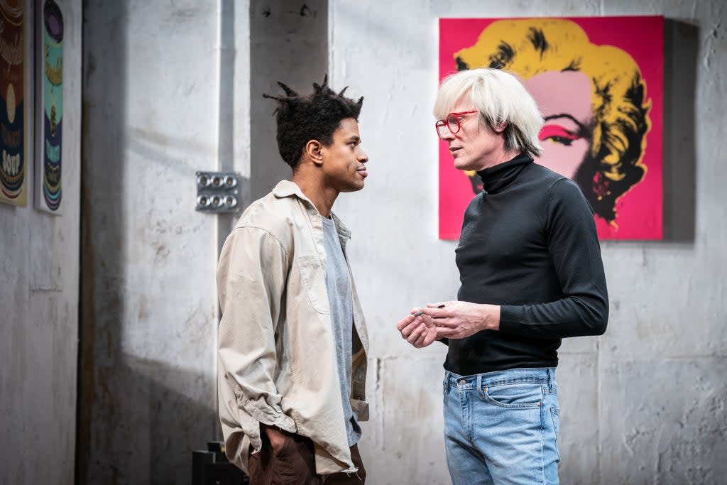 Jeremy Pope and Paul Bettany as Jean-Michel Basquiat and Andy Warhol  (Marc Brenner)