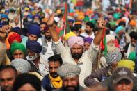 Protest against farm bills at Singhu border near Delhi